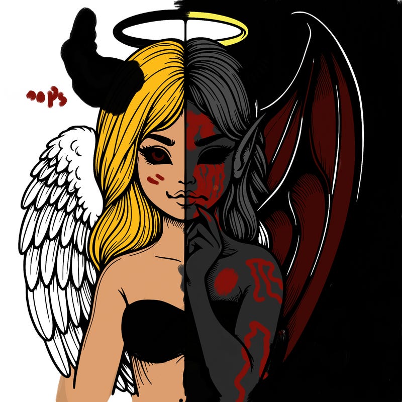 realistic angel half demon