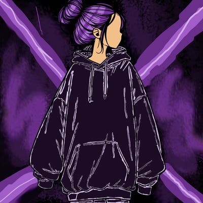 realistic girl with a oversized sweatshirt on and a bun