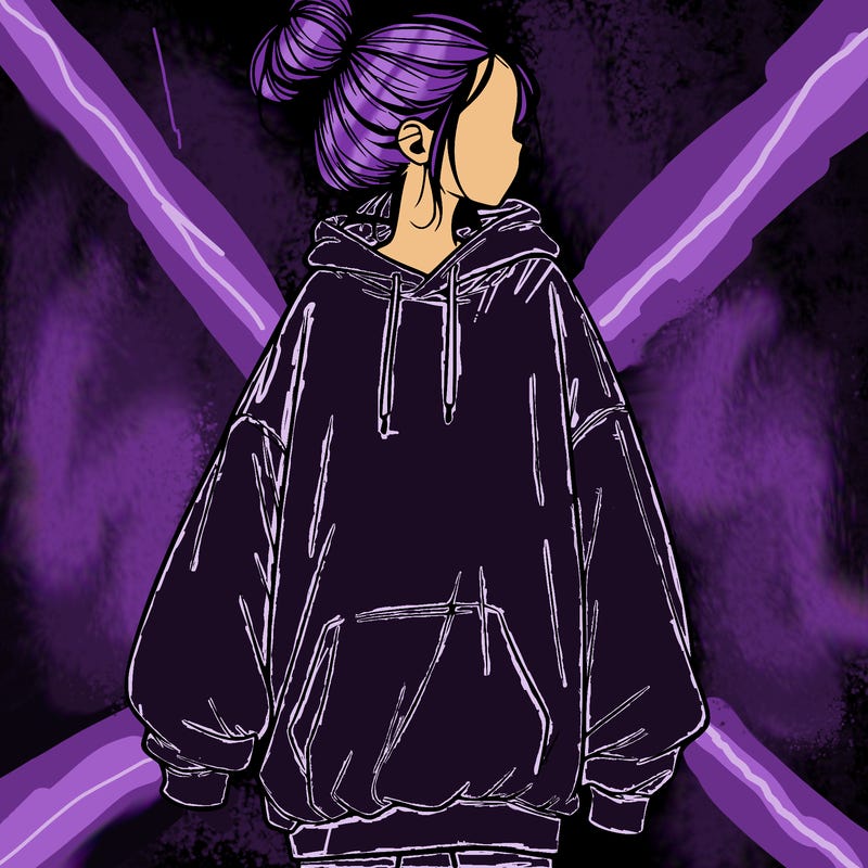 realistic girl with a oversized sweatshirt on and a bun