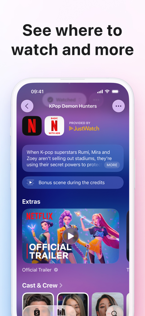Sequel app screen showing movie availability on streaming services like Netflix and JustWatch