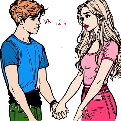 realistic teen couple holding hands