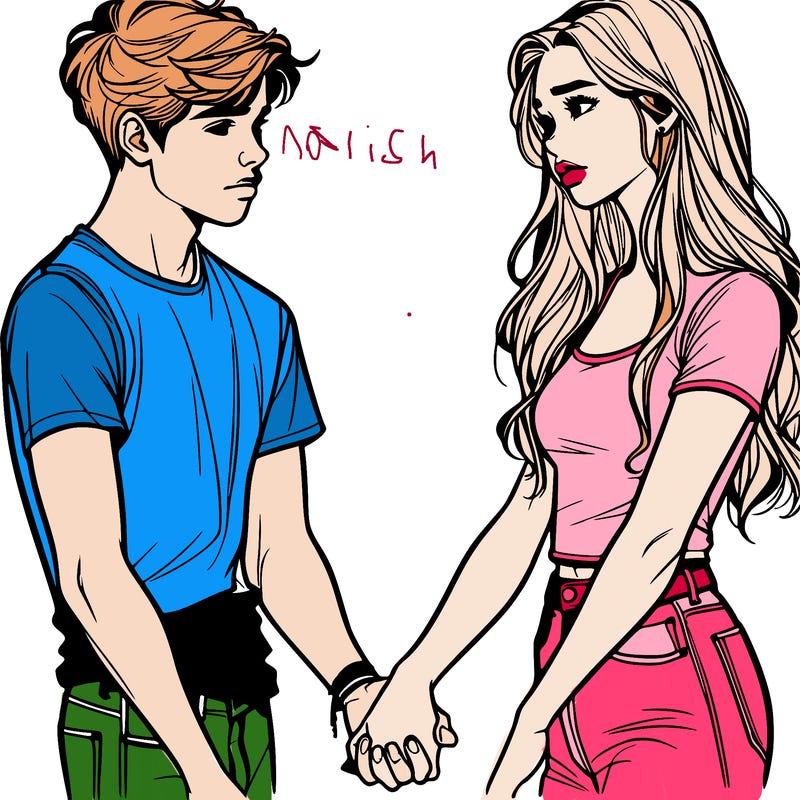 realistic teen couple holding hands