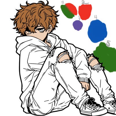 a male hoddie ripped jeans messy hair anime