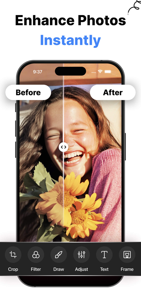 Gallery – Photo Vault - Before and after photo enhancement interface in the Gallery Photo Vault app