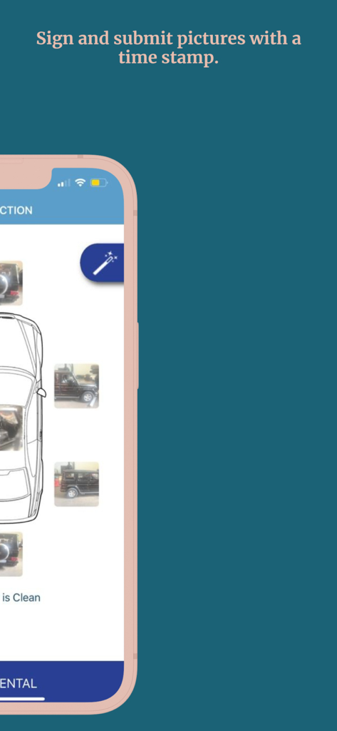 Zippy App - Zippy App screen for car rental vehicle inspection and photo submission.