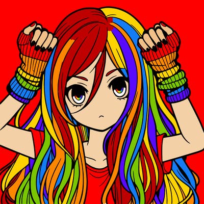 long haired girl with fingerless gloves