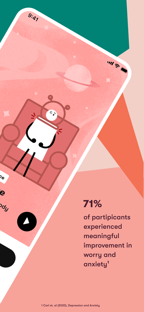 Daylight - Worry Less - Daylight app screenshot showing that 71 percent of participants experienced improvement in worry and anxiety based on clinical research.