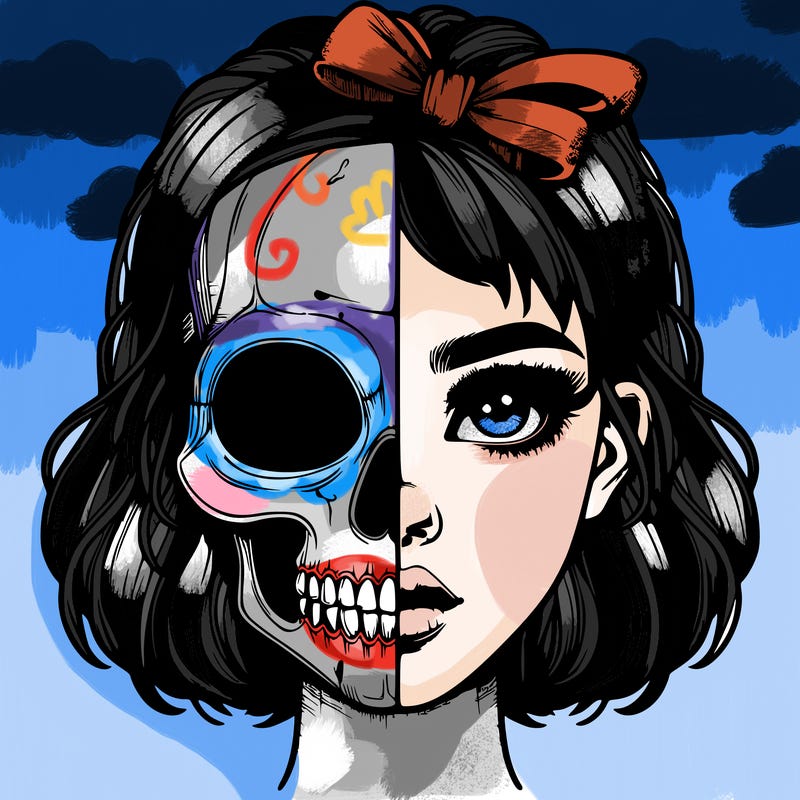 realistic girl with half skull mask