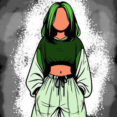 realistic girl faceless with baggy pants and a crop top