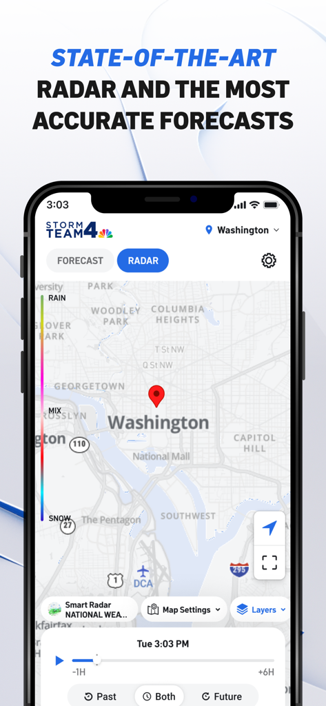 Mapa interactivo del radar meteorológico Storm Team 4 para Washington DC