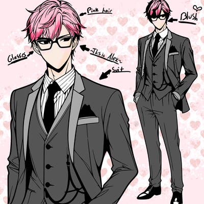 hot anime guy wearing glasses and a suit realistic