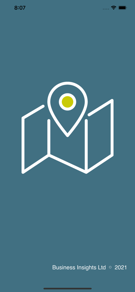 e•Locate - eLocate App-Startbildschirm mit Karte und Standort-Pin-Symbol