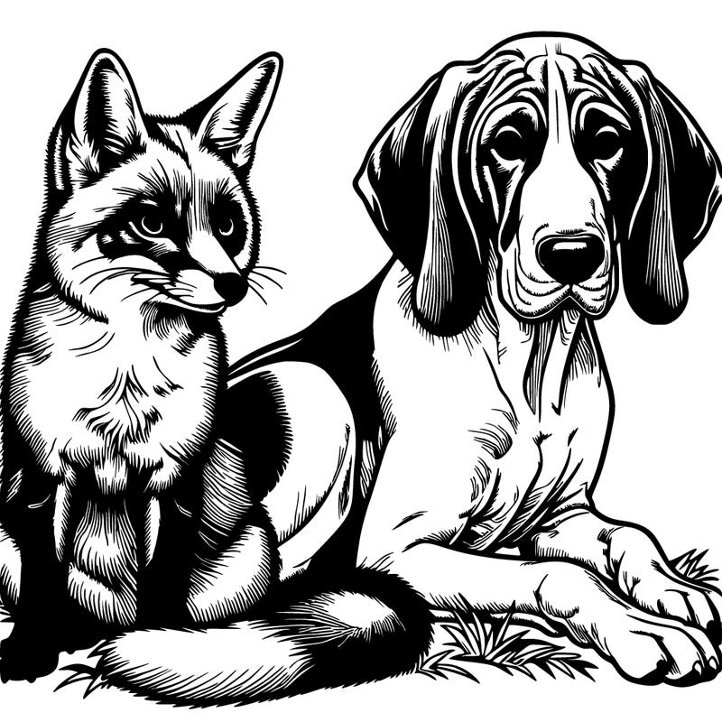 realistic fox and hound