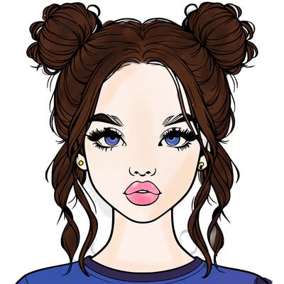 realistic girl with two buns in hair and lips