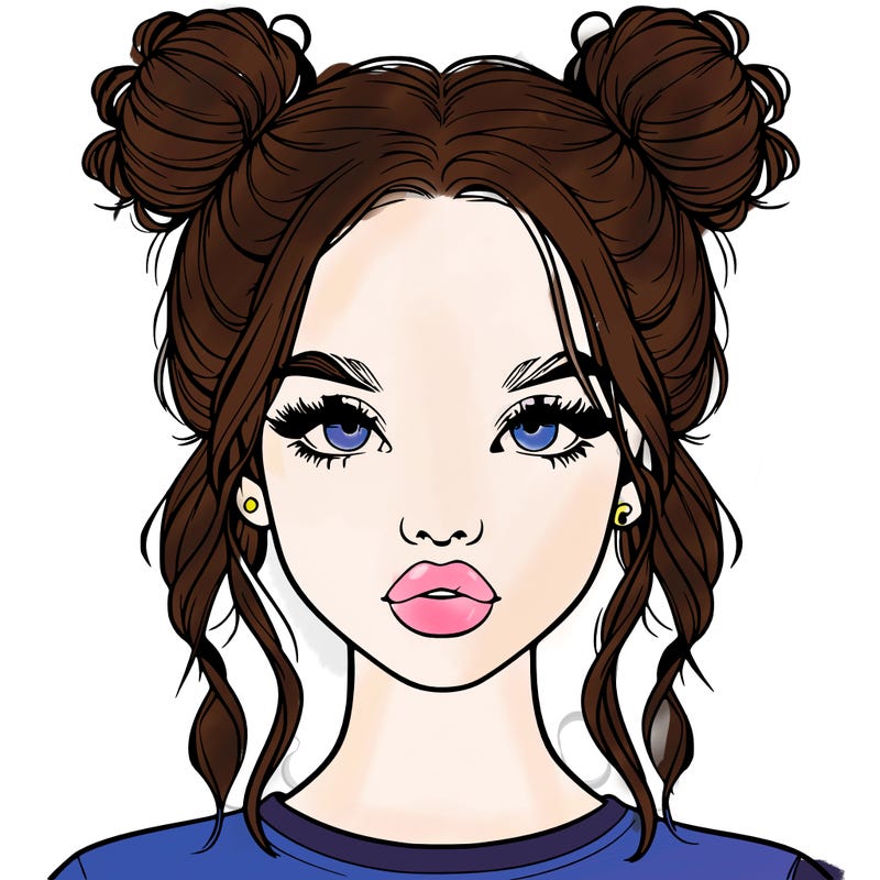 realistic girl with two buns in hair and lips
