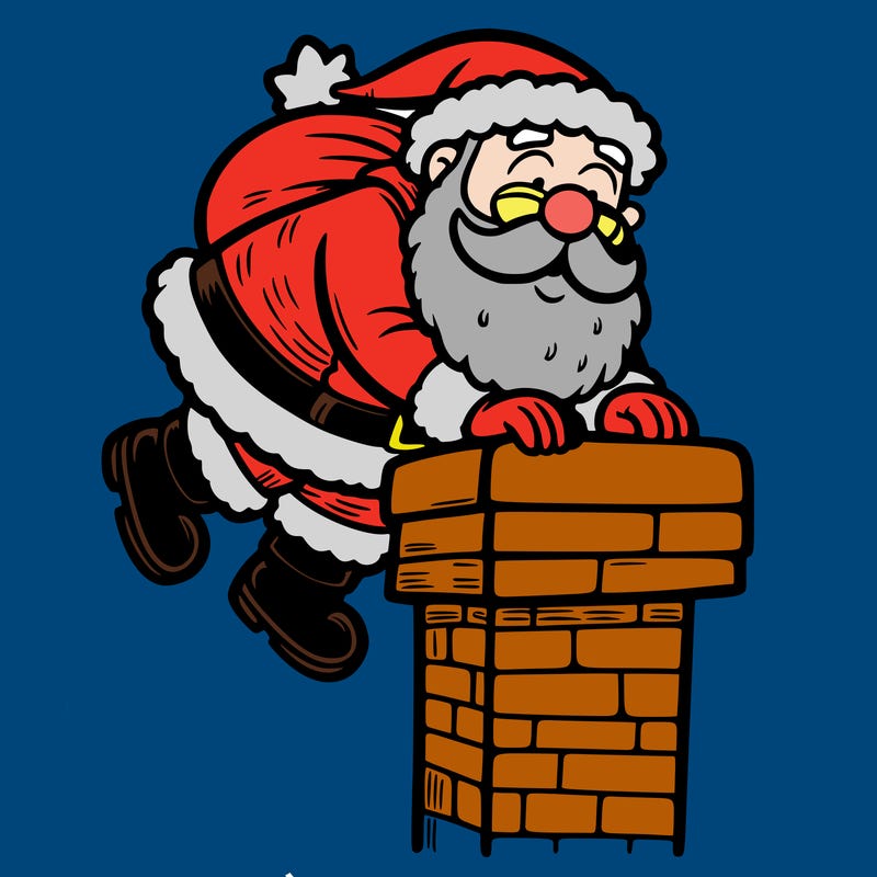 santa climbing down a chimney