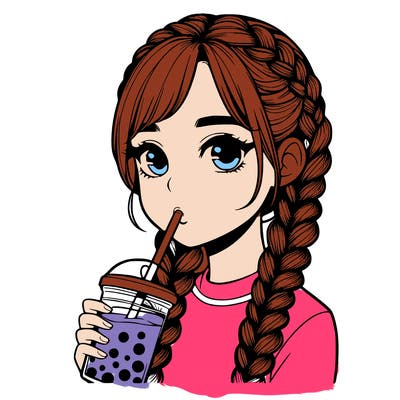 realistic girl with braided hair drinking boba