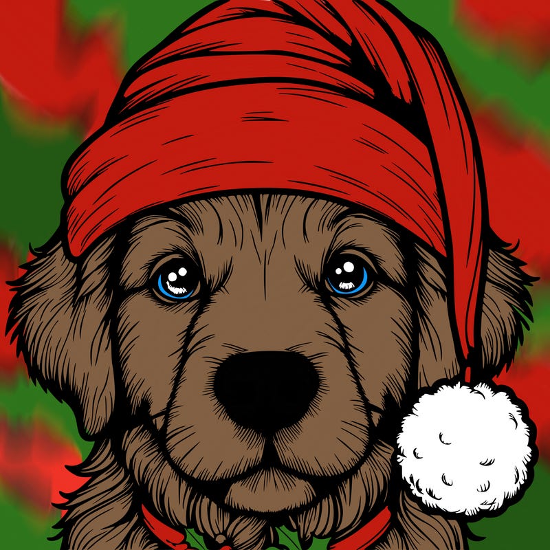 realistic dog with a christmas hat