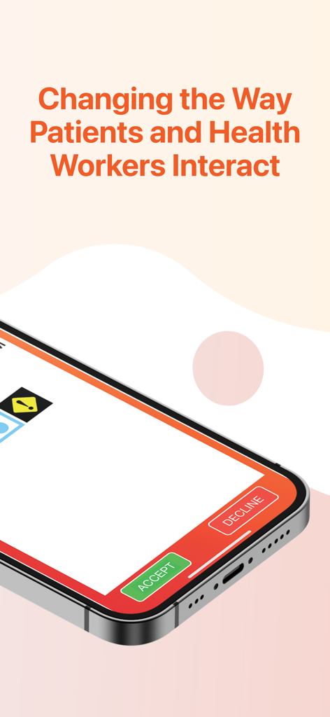 Deltapath Acute - Smartphone-Bildschirm zeigt die Kommunikationsschnittstelle und den Slogan von Deltapath Acute im Gesundheitswesen an