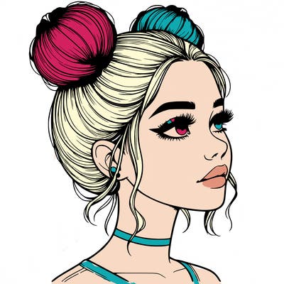 realistic girl with buns on the top of her head