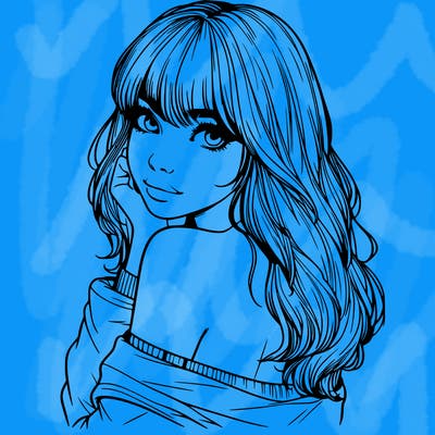 realistic girl with bangs looking over her shoulder