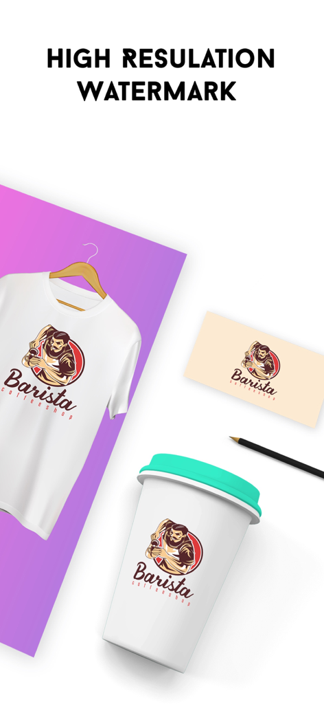 Logo Maker & Generator - Mockup de un logo de cafetería en una camiseta, vaso de papel y tarjeta de presentación.