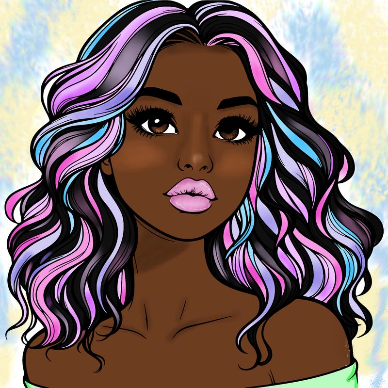 realistic girl with wavy hair and lips