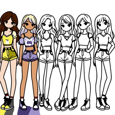 a group of girls wearing crop tops and shorts
