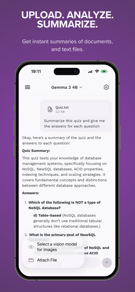 KernelAI - KernelAI mobile app interface showing offline AI document analysis and text summarization