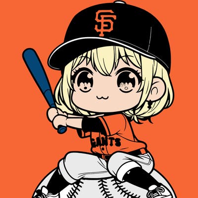 cute anime girl playing baseball with a san francisco giants hat on