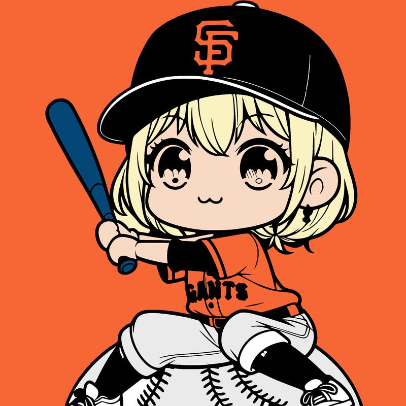 cute anime girl playing baseball with a san francisco giants hat on