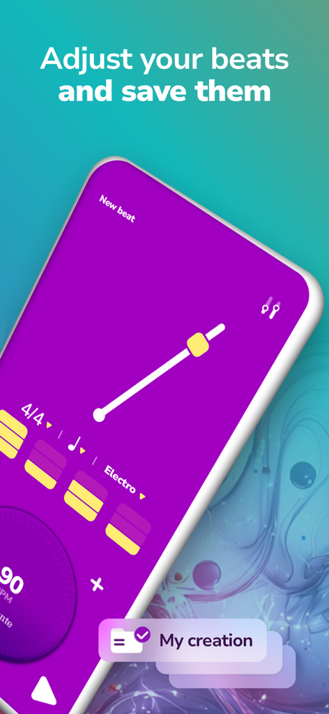 Metronome Beats : Drum Loops - Metronome Beats app interface for adjusting and saving custom drum loops