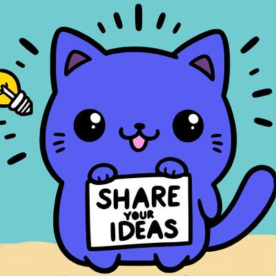 a cute cat saying share your ideas