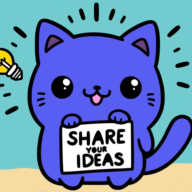 a cute cat saying share your ideas