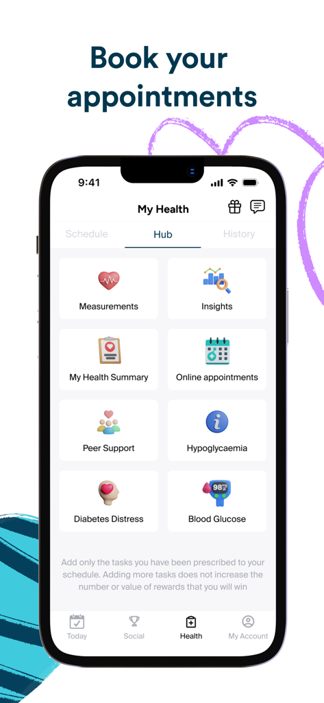 Perx Health app screen for booking medical appointments and managing chronic health tasks