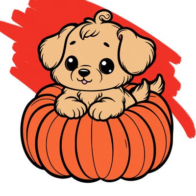 cute little puppy in a pumpkin