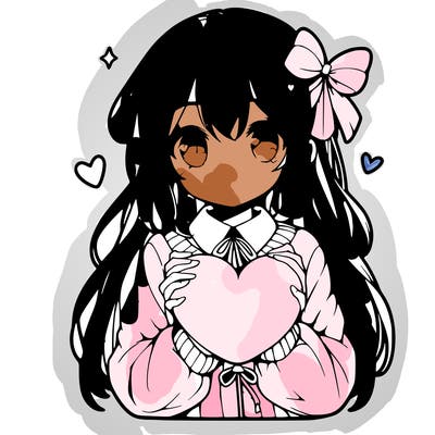 anime girl holding a heart balloon