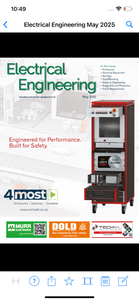Electrical Engineering Mag - Capa da edição de maio de 2025 da revista Electrical Engineering, com uma estante elétrica industrial.