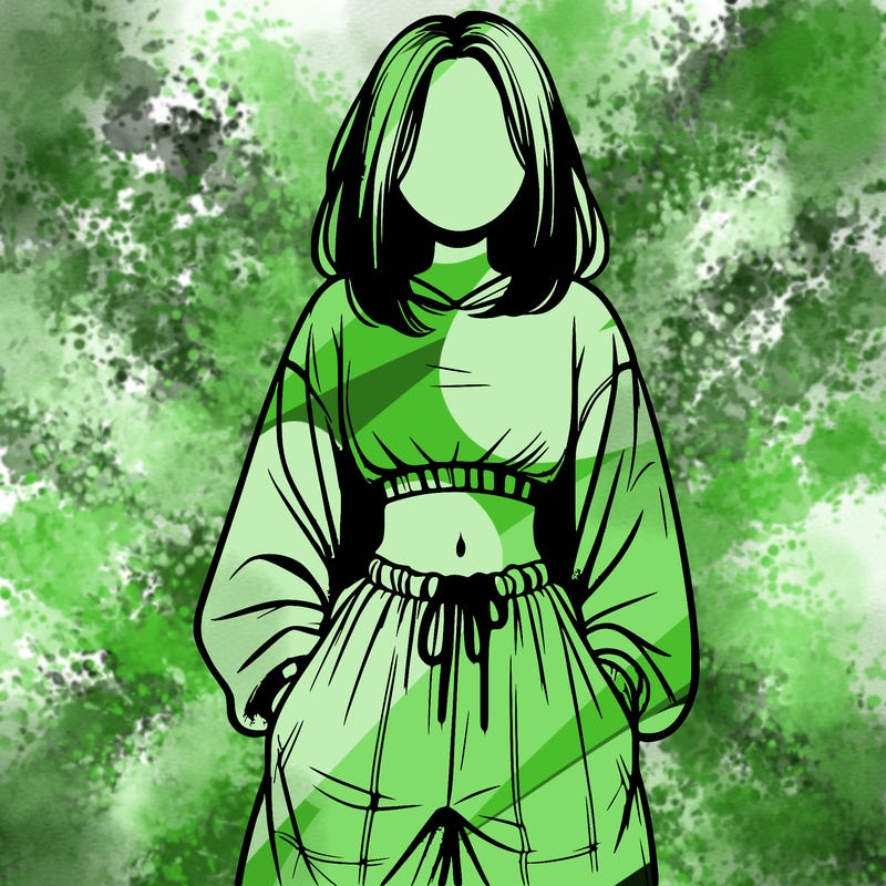 realistic girl faceless with baggy pants and a crop top