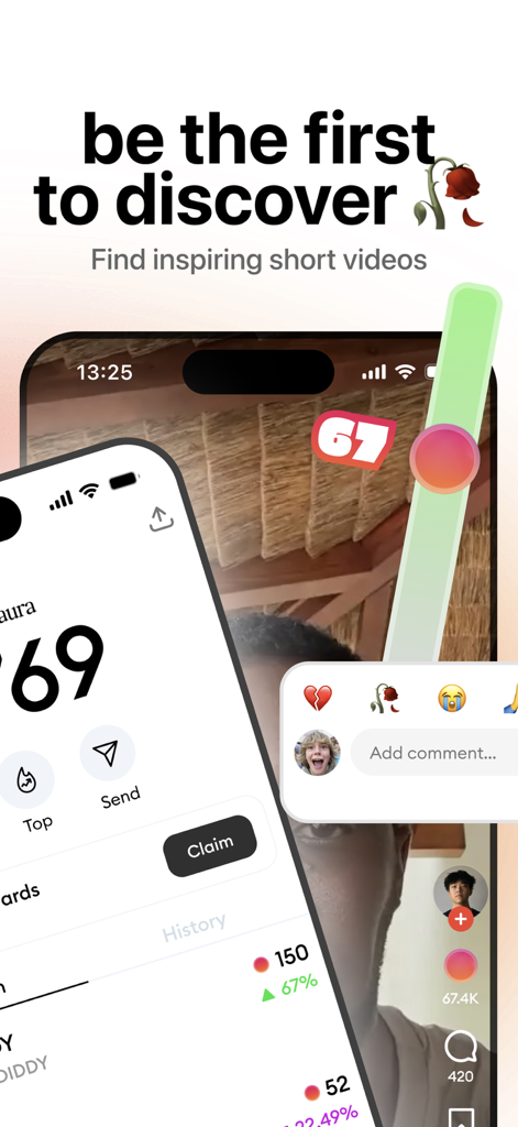 Giggles: go viral - Interfaccia dell'app mobile Giggles che mostra un feed di brevi video virali e strumenti di interazione sociale