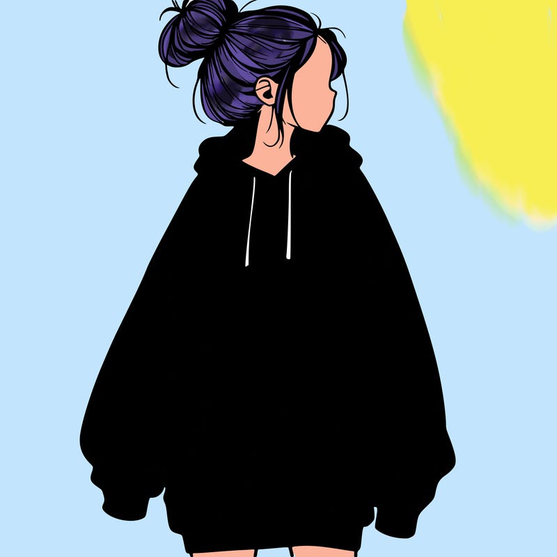 realistic girl with a oversized sweatshirt on and a bun