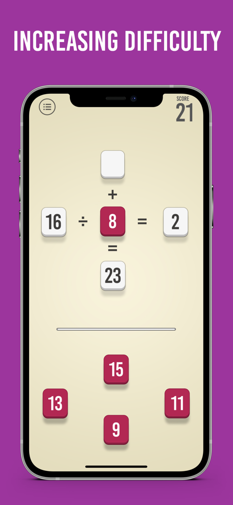Math Bits - Brain Training - Tela do aplicativo de treino cerebral Math Bits mostrando um quebra-cabeça lógico de matemática mental com dificuldade crescente