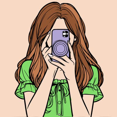 a realistic girl holding her phone taking pictures