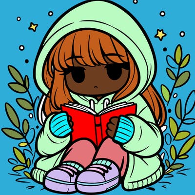 girl in oversized hoodie reading a book