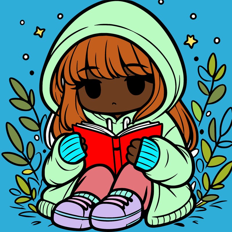 girl in oversized hoodie reading a book