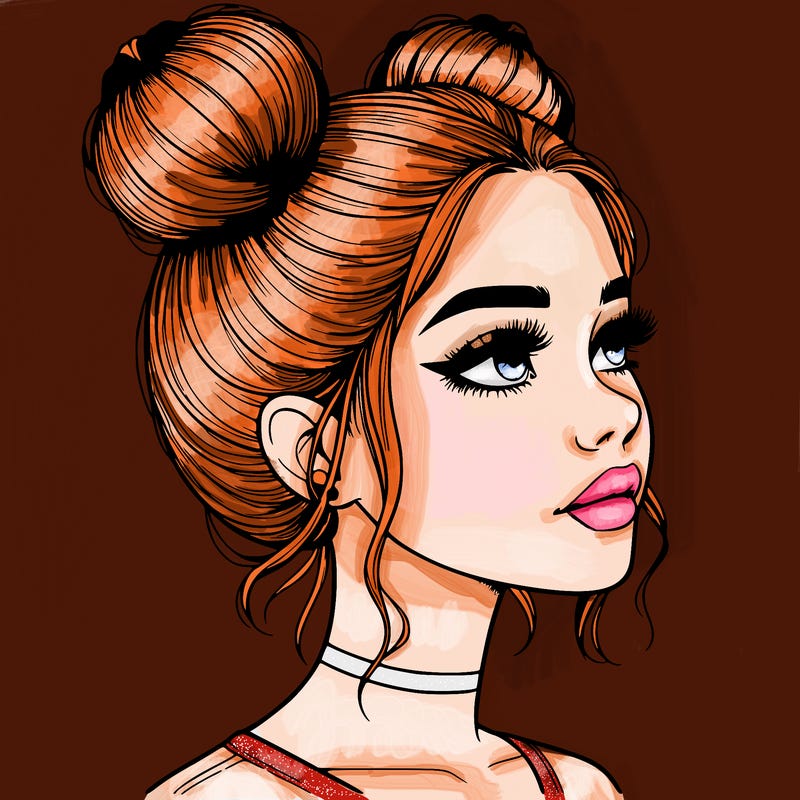 realistic girl with buns on the top of her head