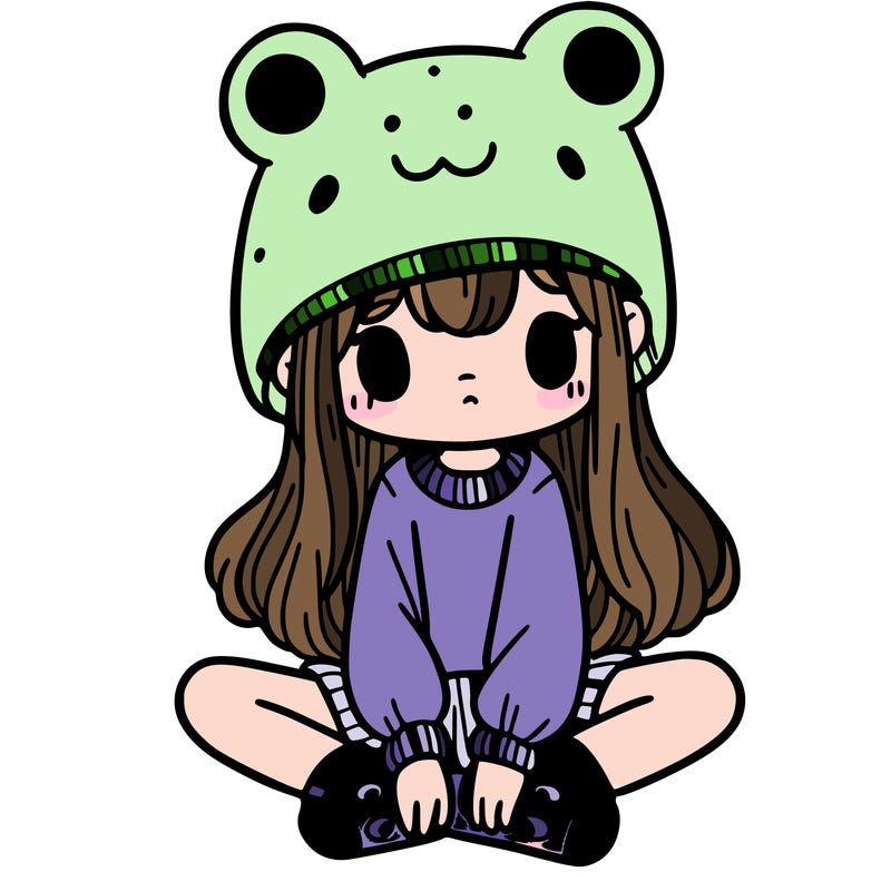 a girl wearing a frog hat and some frog socks