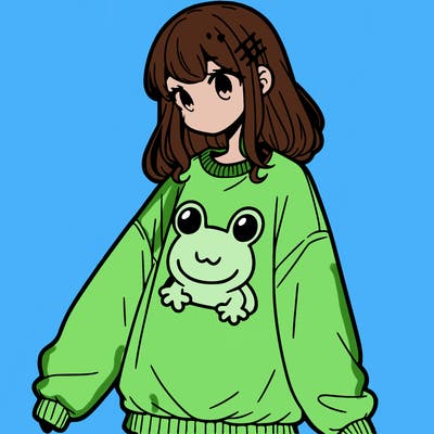 girl wearing frogging sweatshirt