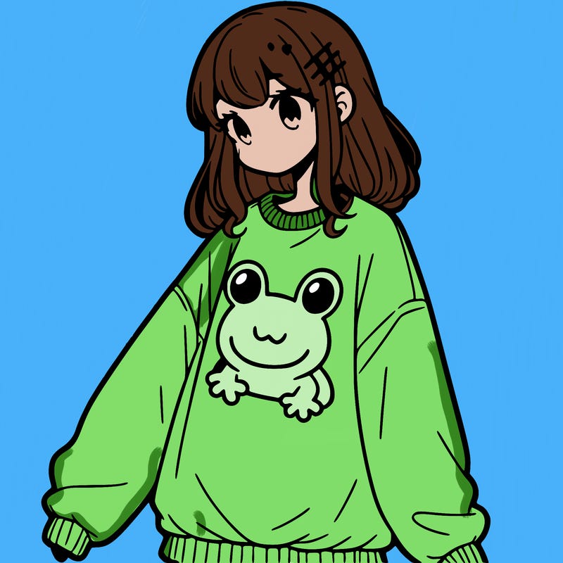 girl wearing frogging sweatshirt