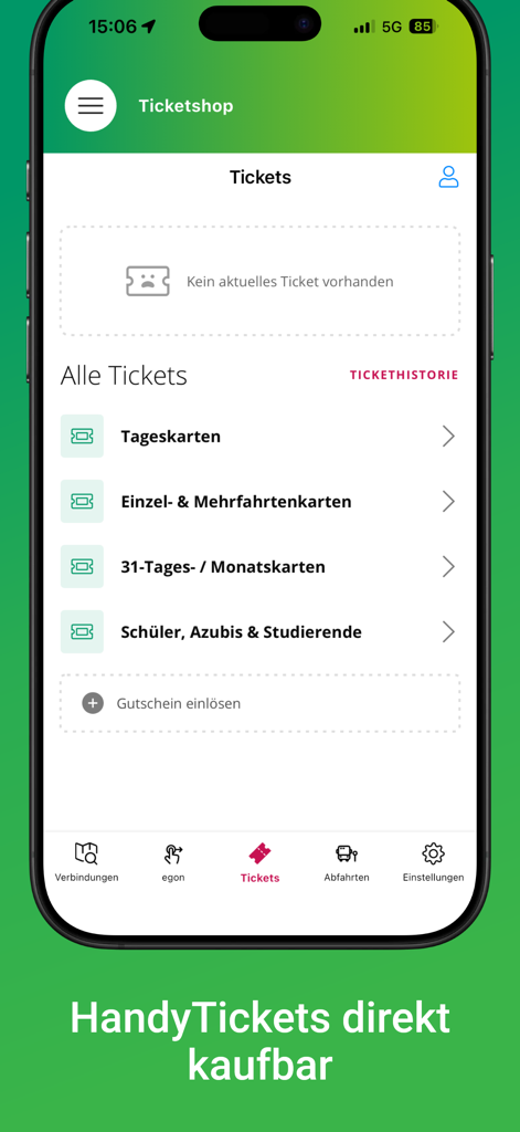 VGN Fahrplan & Tickets - The ticket selection interface in the VGN Fahrplan and Tickets mobile app